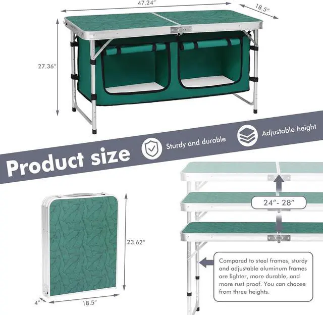 Alt view image 2 of 7 - Adjustable Leg Folding Aluminum Camping Table, Lightweight Portable Foldable Utility Table with Storage Canvas for Outdoor Picnic BBQ Party Beach Backyard Travel Use