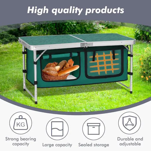 Alt view image 4 of 7 - Adjustable Leg Folding Aluminum Camping Table, Lightweight Portable Foldable Utility Table with Storage Canvas for Outdoor Picnic BBQ Party Beach Backyard Travel Use