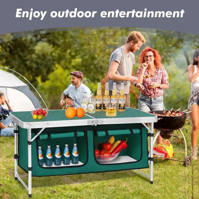 Alt view image 6 of 7 - Adjustable Leg Folding Aluminum Camping Table, Lightweight Portable Foldable Utility Table with Storage Canvas for Outdoor Picnic BBQ Party Beach Backyard Travel Use