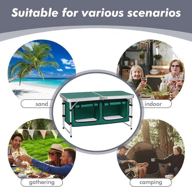 Alt view image 7 of 7 - Adjustable Leg Folding Aluminum Camping Table, Lightweight Portable Foldable Utility Table with Storage Canvas for Outdoor Picnic BBQ Party Beach Backyard Travel Use