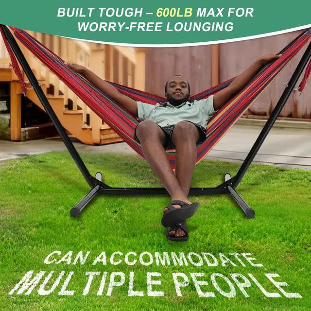 Alt view image 7 of 7 - 3-in-1 Portable Hammock with Stand, 600lb Weight Capacity Adjustable Height Free Standing Hammock with Carry Bag for Outdoor Indoor Camping Backyard Bedroom Use