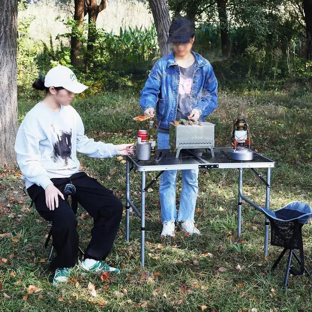 Alt view image 2 of 7 - 36x24 Folding Aluminum Outdoor Grill Table with Adjustable Height Legs, Lightweight Portable Metal Table for Camping Picnic BBQ and Backyard Cooking