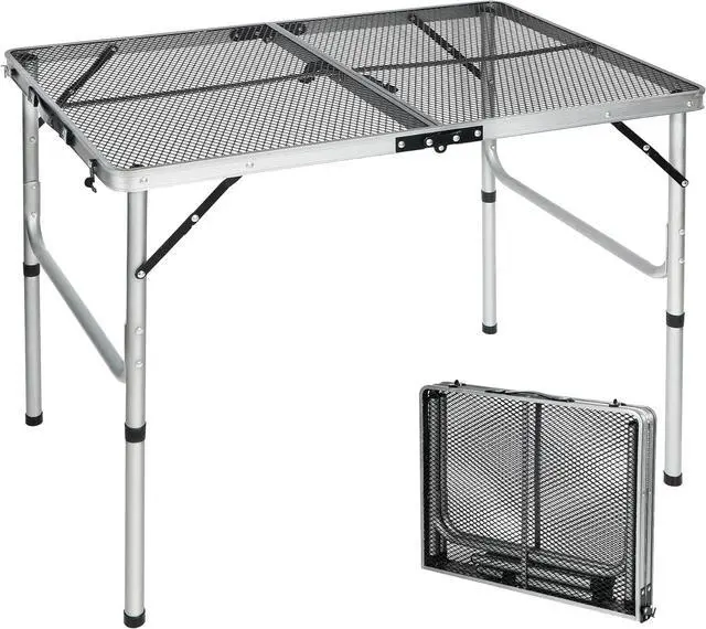 Main image of 36x24 Folding Aluminum Outdoor Grill Table with Adjustable Height Legs, Lightweight Portable Metal Table for Camping Picnic BBQ and Backyard Cooking