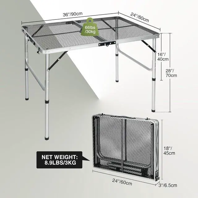 Alt view image 3 of 7 - 36x24 Folding Aluminum Outdoor Grill Table with Adjustable Height Legs, Lightweight Portable Metal Table for Camping Picnic BBQ and Backyard Cooking