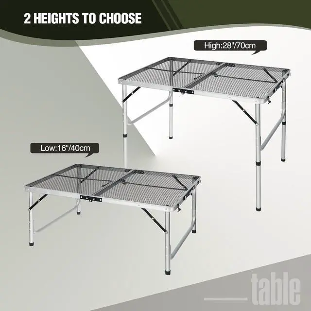 Alt view image 5 of 7 - 36x24 Folding Aluminum Outdoor Grill Table with Adjustable Height Legs, Lightweight Portable Metal Table for Camping Picnic BBQ and Backyard Cooking