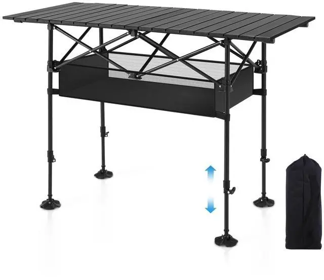 Main image of Folding Aluminum Roll-Up Camping Table with Adjustable Height, Portable Picnic Table with Large Storage and Carrying Bag for Camping BBQ Beach Backyard Use