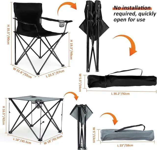 Alt view image 3 of 7 - 2 Pack Oversized Folding Camping Chairs with Side Table, Heavy Duty Outdoor Lawn Chairs with Cup Holders, Portable Padded Seats for Fishing Beach Patio Hiking Travel, Black