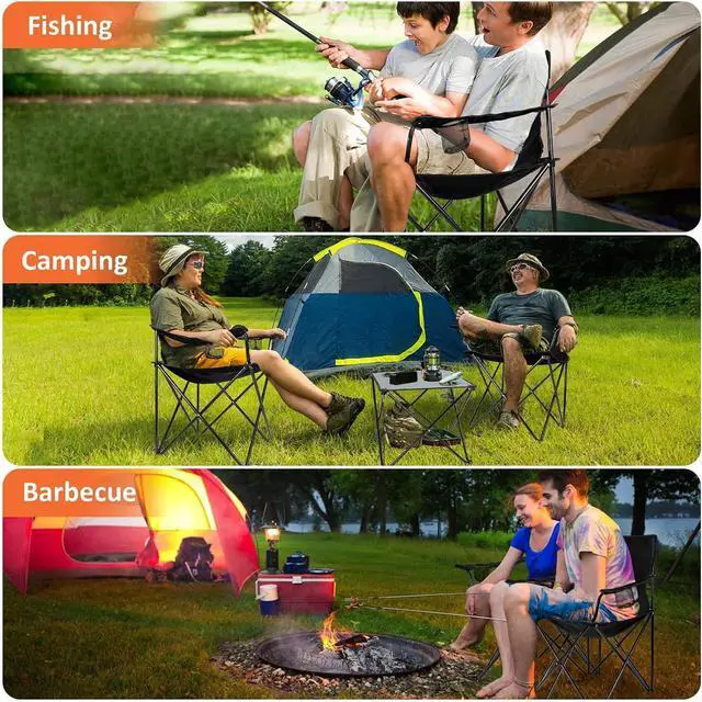 Alt view image 7 of 7 - 2 Pack Oversized Folding Camping Chairs with Side Table, Heavy Duty Outdoor Lawn Chairs with Cup Holders, Portable Padded Seats for Fishing Beach Patio Hiking Travel, Black