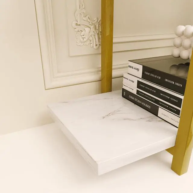 Alt view image 6 of 6 - 5 Tier Open Bookshelf White Faux Marble Panel Gold Metal Frame Freestanding Display Shelf 31.5 x 11 x 61.8 Inch Tall Storage Shelving Unit for Home Office Study Living Room Kitchen
