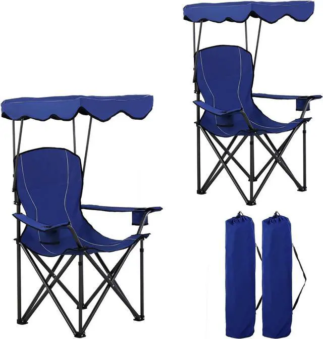 Main image of Folding Camping Chair with Sun Canopy Heavy Duty 350 LBS Capacity with Carry Bag for Outdoor Beach Hiking Picnic