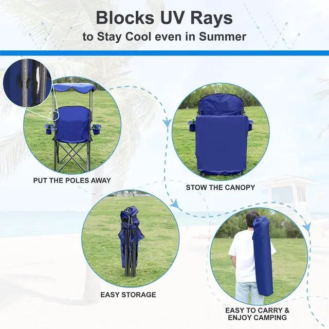 Alt view image 6 of 6 - Folding Camping Chair with Sun Canopy Heavy Duty 350 LBS Capacity with Carry Bag for Outdoor Beach Hiking Picnic