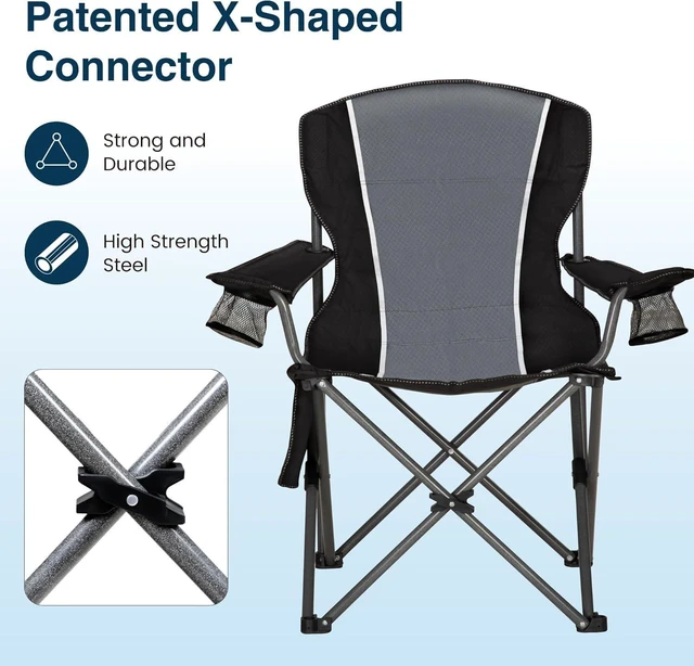 Alt view image 3 of 7 - 2 Pack Heavy Duty Folding Camping Chair, Oversized Padded Outdoor Lawn Chair with Armrest Cup Holder, Portable Adult Chair Supports 350 LBS, Gray Black