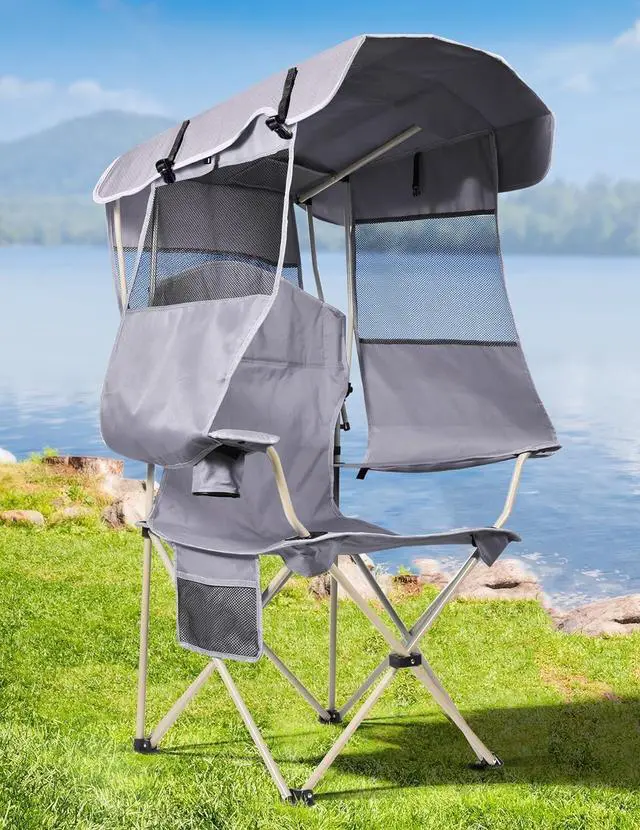 Main image of Do not exceed the maximum weight capacity of 330 pounds. Secure side shades on windy days. Use the side pocket for oversized cups to prevent spills.