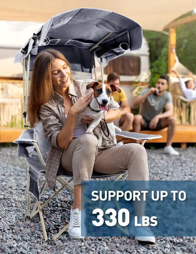 Alt view image 6 of 6 - Do not exceed the maximum weight capacity of 330 pounds. Secure side shades on windy days. Use the side pocket for oversized cups to prevent spills.