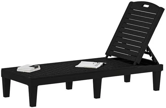 Main image of Outdoor Plastic Chaise Lounger, 5-Position Adjustable Backrest, Waterproof UV-Resistant, 352 lbs Capacity, Easy Setup for Patio, Poolside, Garden, Black (1 PC)