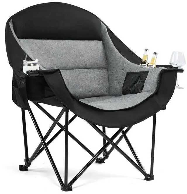 Main image of Oversized Padded Outdoor Folding Camping Chair for Adults, Heavy Duty Steel Frame Supports 500lbs with Cup Holder Cooler Pockets for Beach Fishing Sports Garden
