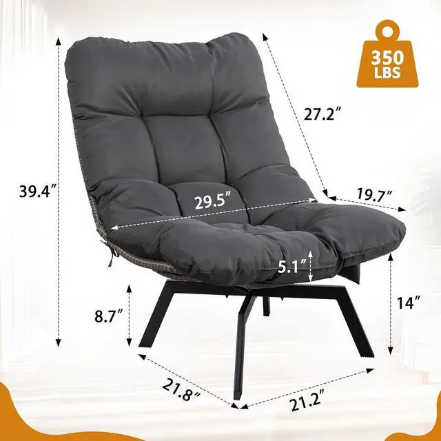 Alt view image 3 of 7 - Outdoor Wicker Swivel Patio Chair, 360° Rotation Rattan Lounge Chair with Grey Cushion & Rust-Resistant Steel Frame, for Backyard Balcony