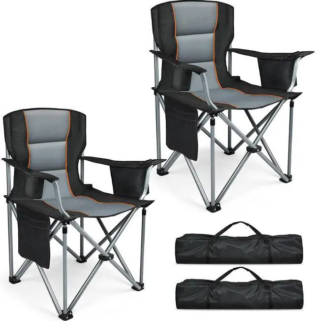 Main image of 2 Pack Oversized Fully Padded Folding Camping Chairs Heavy Duty Steel Frame Supports 400 LBS with Cup Holder Insulated Cooler Bag Side Pocket Carry Bag for Lawn Sports Outdoor Use