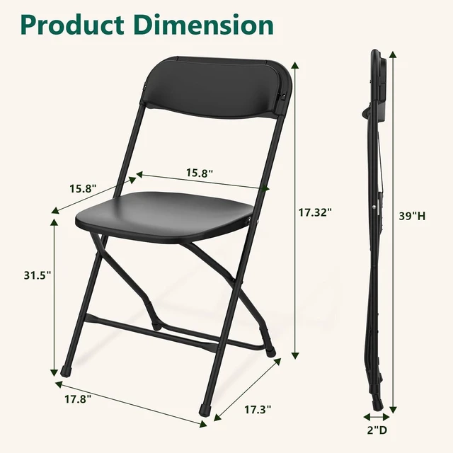 Alt view image 3 of 7 - 4 Pack Black Plastic Folding Chairs, 350LBS Capacity Stackable Portable Chairs with Steel Frame, for Indoor Outdoor Patio Garden Picnic Kitchen Events