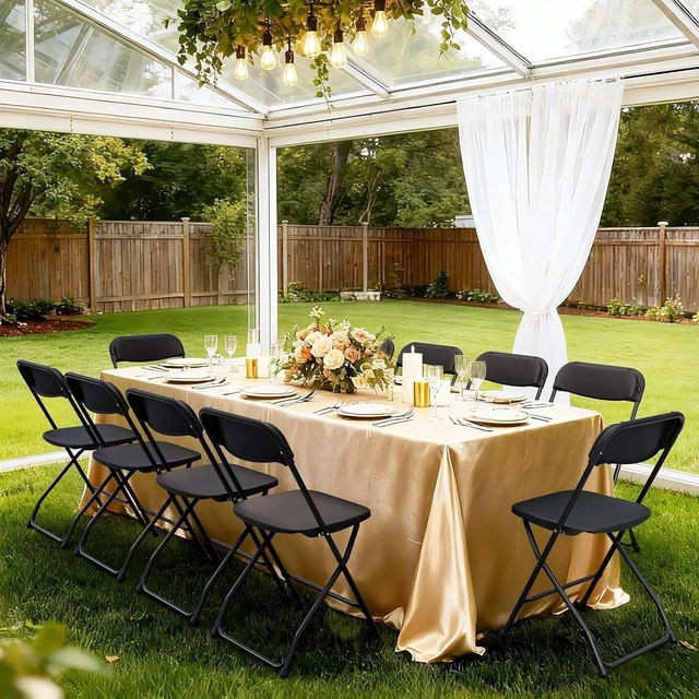 Alt view image 2 of 7 - 4 Pack Black Plastic Folding Chairs, 350LBS Capacity Stackable Portable Chairs with Steel Frame, for Indoor Outdoor Patio Garden Picnic Kitchen Events