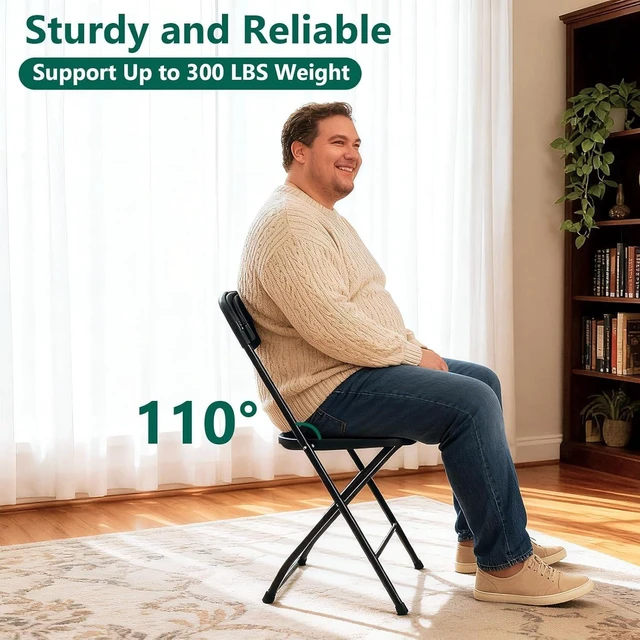 Alt view image 4 of 7 - 4 Pack Black Plastic Folding Chairs, 350LBS Capacity Stackable Portable Chairs with Steel Frame, for Indoor Outdoor Patio Garden Picnic Kitchen Events