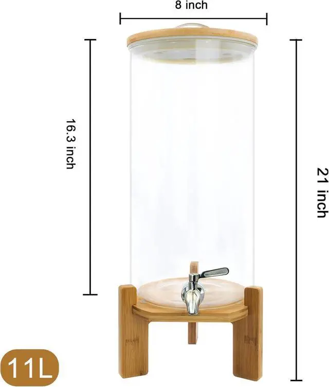 Alt view image 5 of 6 - 3 Gallon Glass Beverage Dispenser with Spigot, Jumbo Drink Dispenser for Parties, Bars, Restaurants, Suitable for Hot & Cold Water