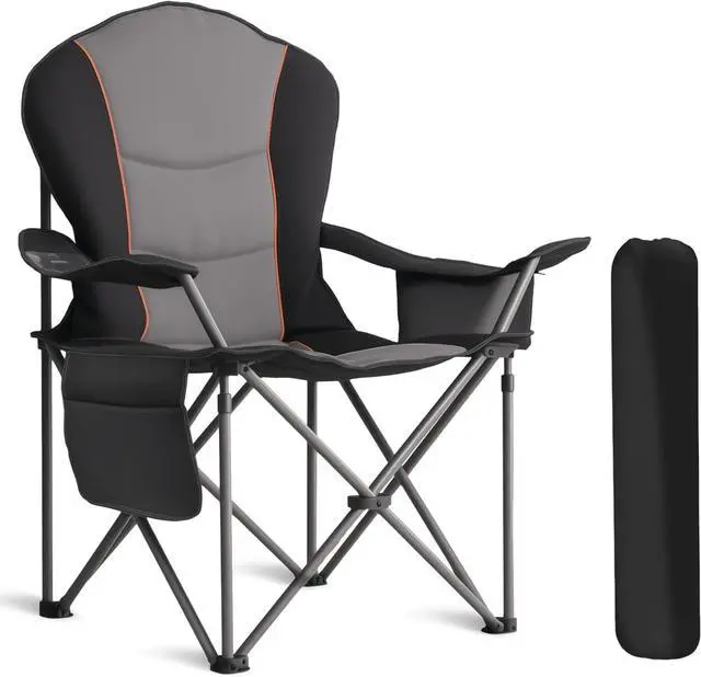 Main image of Oversized Heavy Duty Portable Folding Camping Chair for Adults, with Cup Holder & Waterproof Phone Case, for Beach, Hiking, Backyard, Black & Gray (1 PCS)