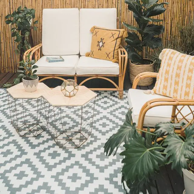 Main image of 9 x 18 Ft Gray White Reversible Polypropylene Outdoor Rug Waterproof Foldable Floor Mat With Corner Loops and 4 Ground Stakes For Patio RV Beach Picnic Backyard Deck