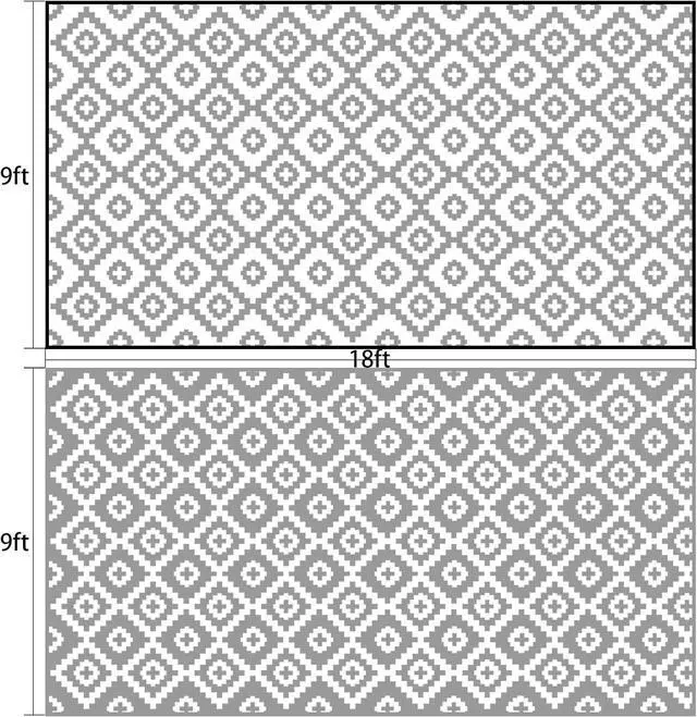 Alt view image 2 of 6 - 9 x 18 Ft Gray White Reversible Polypropylene Outdoor Rug Waterproof Foldable Floor Mat With Corner Loops and 4 Ground Stakes For Patio RV Beach Picnic Backyard Deck