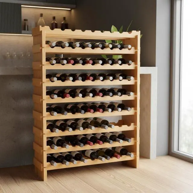 Alt view image 5 of 7 - 72 Bottle Stackable Bamboo Wine Rack, 8-Tier Modular Freestanding Storage Shelf, Wobble Free Structure, No Tool Assembly, 33.5" x 10" x 41" for Kitchen Cellar Home Bar