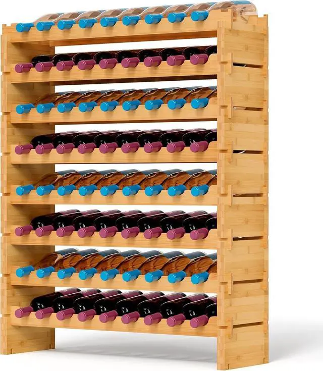 Alt view image 7 of 7 - 72 Bottle Stackable Bamboo Wine Rack, 8-Tier Modular Freestanding Storage Shelf, Wobble Free Structure, No Tool Assembly, 33.5" x 10" x 41" for Kitchen Cellar Home Bar