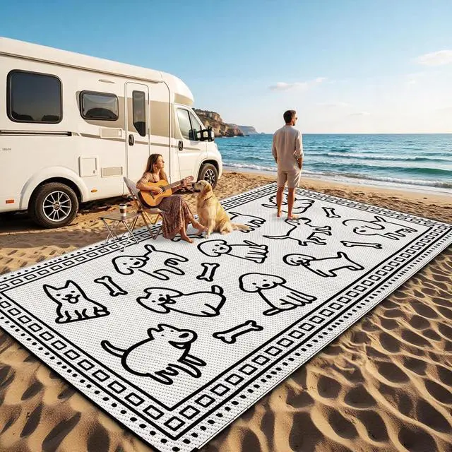 Main image of 9x18 Ft Reversible Plastic Straw Outdoor Patio Rug Waterproof UV Resistant Floor Mat With 4 Ground Stakes And Carry Bag For Camping Picnic Beach RV Backyard