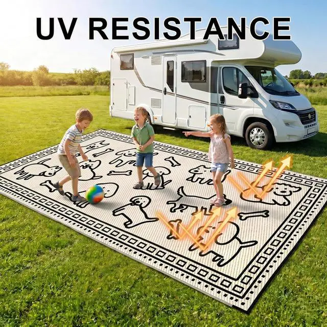 Alt view image 3 of 7 - 9x18 Ft Reversible Plastic Straw Outdoor Patio Rug Waterproof UV Resistant Floor Mat With 4 Ground Stakes And Carry Bag For Camping Picnic Beach RV Backyard