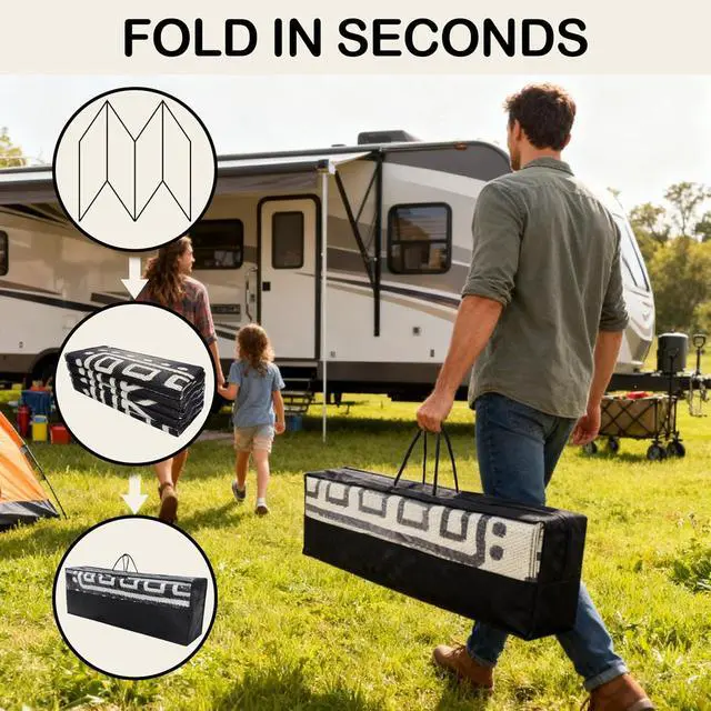 Alt view image 4 of 7 - 9x18 Ft Reversible Plastic Straw Outdoor Patio Rug Waterproof UV Resistant Floor Mat With 4 Ground Stakes And Carry Bag For Camping Picnic Beach RV Backyard