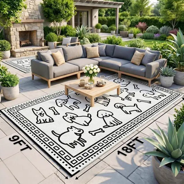 Alt view image 5 of 7 - 9x18 Ft Reversible Plastic Straw Outdoor Patio Rug Waterproof UV Resistant Floor Mat With 4 Ground Stakes And Carry Bag For Camping Picnic Beach RV Backyard