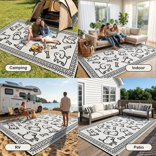 Alt view image 6 of 7 - 9x18 Ft Reversible Plastic Straw Outdoor Patio Rug Waterproof UV Resistant Floor Mat With 4 Ground Stakes And Carry Bag For Camping Picnic Beach RV Backyard