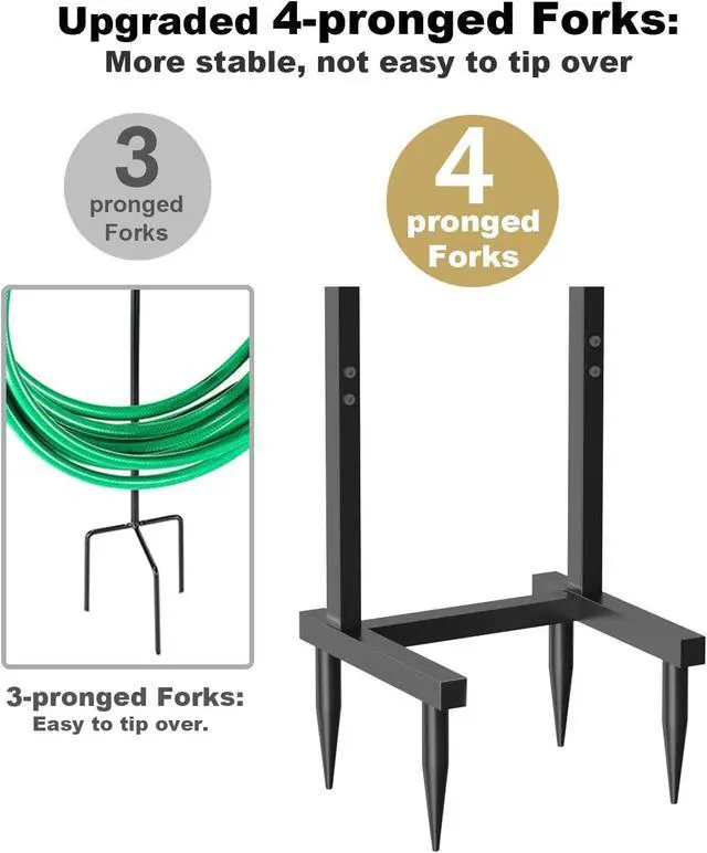 Alt view image 3 of 7 - Heavy Duty Freestanding Garden Hose Holder with 4 Spikes & Brass Faucet, Metal Water Hose Reel Stand Hanger Rack Organizer Holds 150ft Hose for Outdoor Yard Lawn, Black