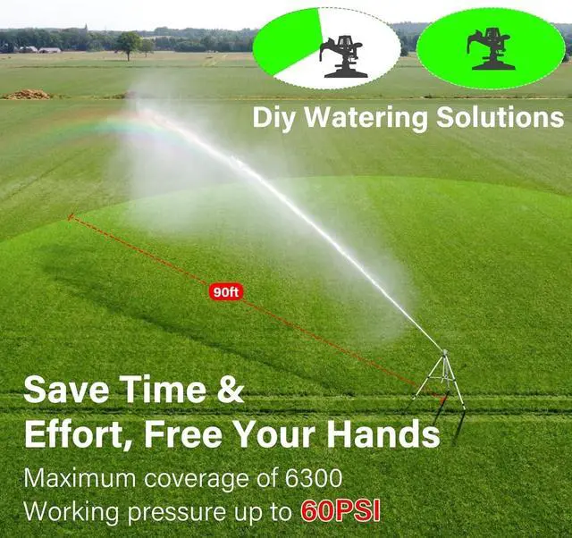 Alt view image 2 of 7 - 2 Pack 50 Inch Adjustable Tripod Impact Sprinkler, Heavy Duty Brass Nozzle Sprinkler, 360° Rotating Extendable Height Irrigation System for Large Yard Lawn Garden Watering