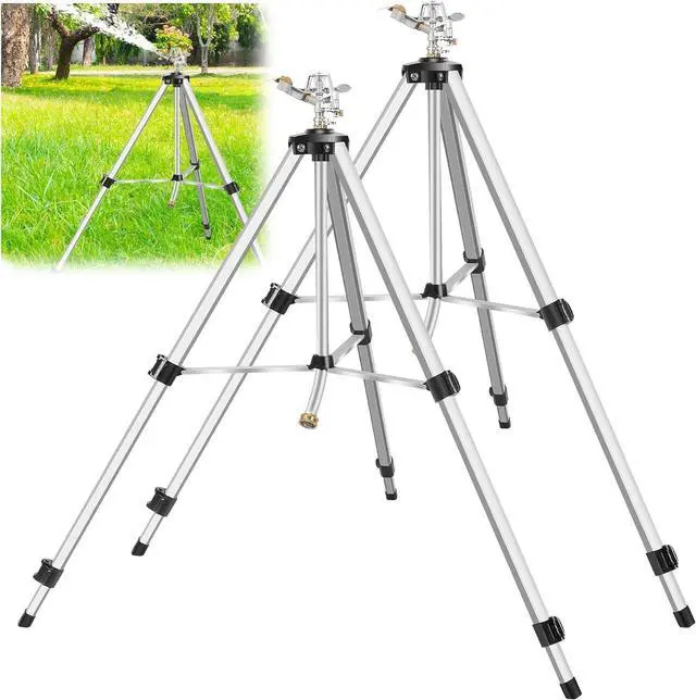 Main image of 2 Pack 50 Inch Adjustable Tripod Impact Sprinkler, Heavy Duty Brass Nozzle Sprinkler, 360° Rotating Extendable Height Irrigation System for Large Yard Lawn Garden Watering