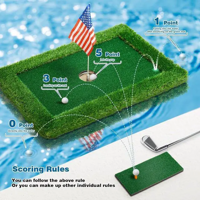 Alt view image 3 of 7 - Floating Golf Green for Pool, Multiple Sizes (35"x24"/47"x35"/63"x47"), Floating Chipping Green for 2-4 Golfers, Outdoor Pool Game for Skill Improvement