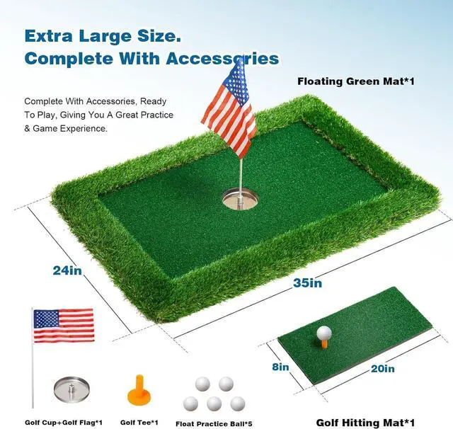 Alt view image 4 of 7 - Floating Golf Green for Pool, Multiple Sizes (35"x24"/47"x35"/63"x47"), Floating Chipping Green for 2-4 Golfers, Outdoor Pool Game for Skill Improvement