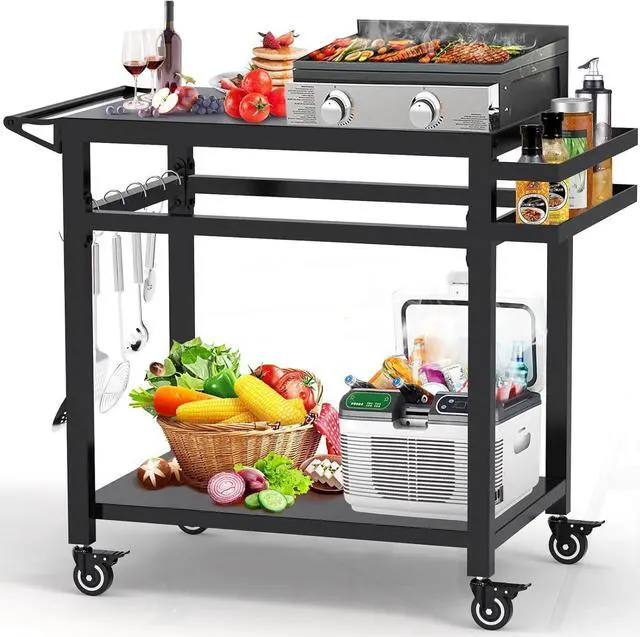 Main image of 20"x32" Double-Shelf Movable Grill Cart, Outdoor Food Prep & Pizza Oven Table, Grill Stand Fits Blackstone Griddle 17" 22"