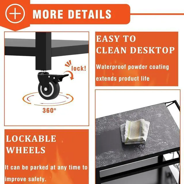 Alt view image 4 of 7 - 20"x32" Double-Shelf Movable Grill Cart, Outdoor Food Prep & Pizza Oven Table, Grill Stand Fits Blackstone Griddle 17" 22"