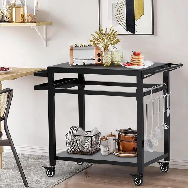 Alt view image 7 of 7 - 20"x32" Double-Shelf Movable Grill Cart, Outdoor Food Prep & Pizza Oven Table, Grill Stand Fits Blackstone Griddle 17" 22"