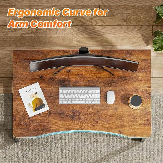 Alt view image 5 of 7 - 31.5 Inch Rustic Brown Folding Computer Desk, X-Shape Steel Frame Sturdy Writing Table, Curved Edge Portable Foldable Workstation, Space Saving Study Desk for Home Office Bedroom Dorm Small Spaces
