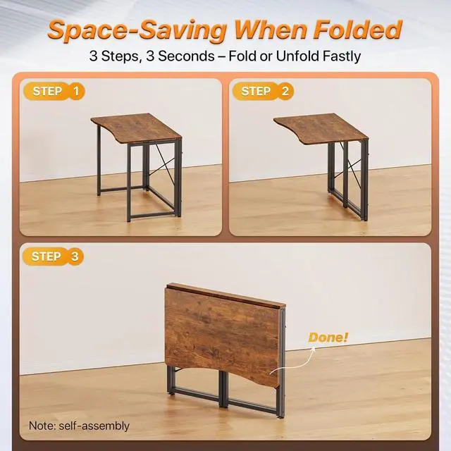 Alt view image 7 of 7 - 31.5 Inch Rustic Brown Folding Computer Desk, X-Shape Steel Frame Sturdy Writing Table, Curved Edge Portable Foldable Workstation, Space Saving Study Desk for Home Office Bedroom Dorm Small Spaces