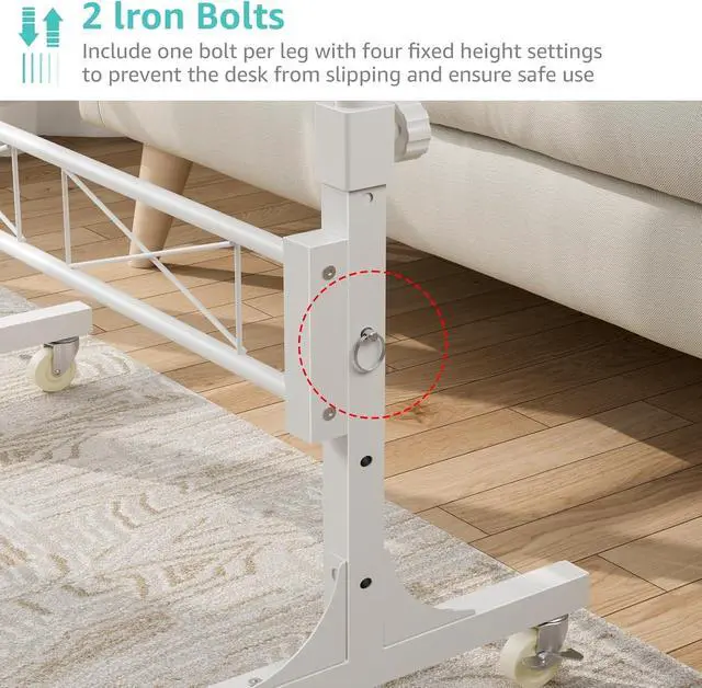 Alt view image 7 of 7 - 32 Inch Portable Treadmill Walking Pad Desk on Wheels, White Adjustable Height Mobile Rolling Standing Desk, Laptop Stand Up Table for Bedroom Couch Sofa Side