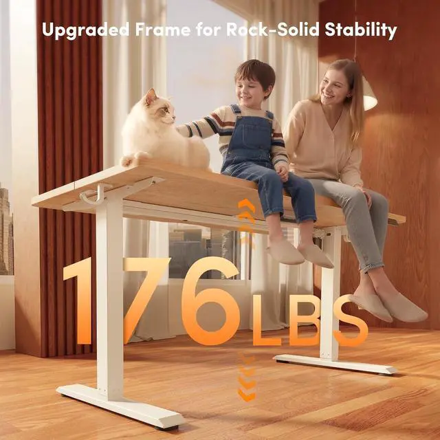 Alt view image 4 of 7 - 48×24 Inches Electric Height Adjustable Standing Desk Sit Stand Computer Office Desk With Splice Board 3 Memory Presets White Frame Maple Top For Home Office