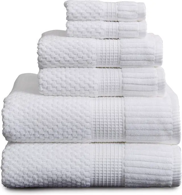 Main image of 6 Piece Cotton Bath Towel Set Quick Drying Highly Absorbent 600GSM Soft Textured Bathroom Towels Includes 2 Bath Towels 2 Hand Towels 2 Washcloths for Home Hotel Shower Daily Use White