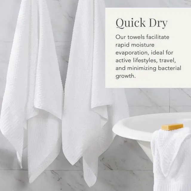 Alt view image 3 of 7 - 6 Piece Cotton Bath Towel Set Quick Drying Highly Absorbent 600GSM Soft Textured Bathroom Towels Includes 2 Bath Towels 2 Hand Towels 2 Washcloths for Home Hotel Shower Daily Use White